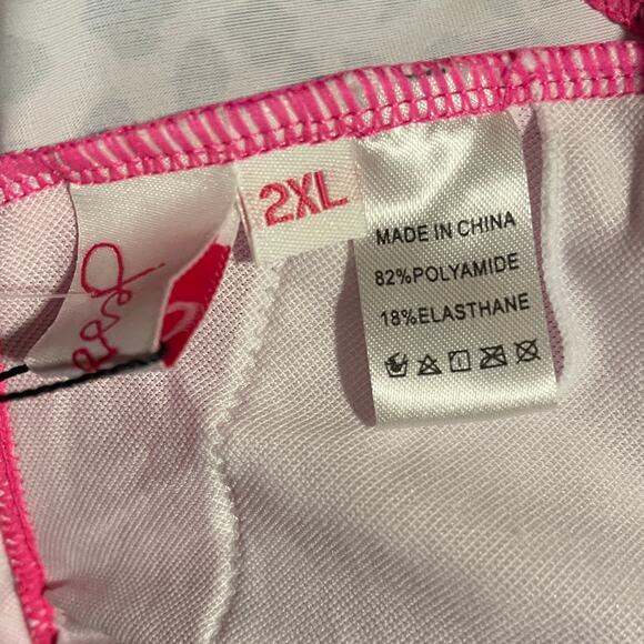 Jess Lea Neon Pink Leopard One Piece Swimsuit Size 2X New With Tags - Picture 3 of 7